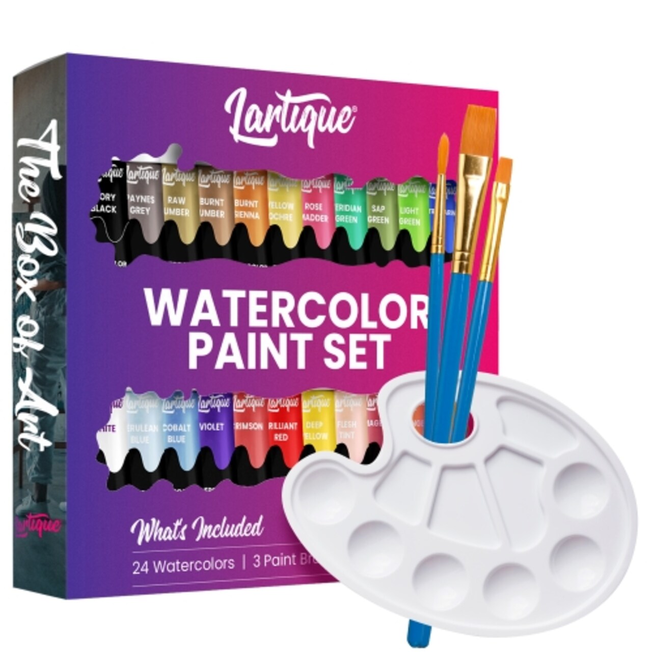 Lartique Watercolor Paint Set, 24 Color Liquid Watercolor Paint, with 3  Paint Brushes and Paint Palette